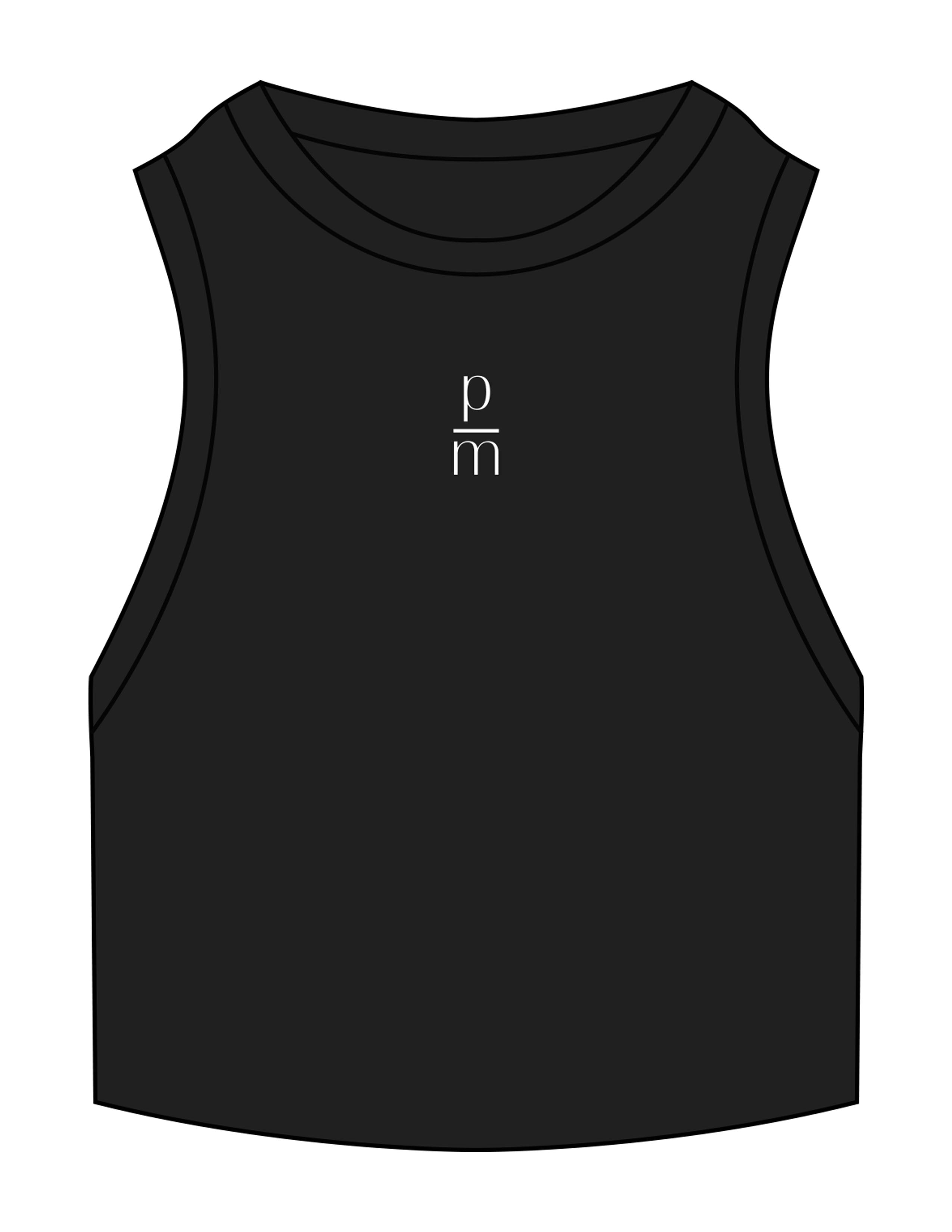 The Ribbed Crop Tank - Black - Pilates Method/Barre Noir - Center Chest - Embroidered - White
