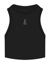 The Ribbed Crop Tank - Black - Pilates Method/Barre Noir - Center Chest - Embroidered - White