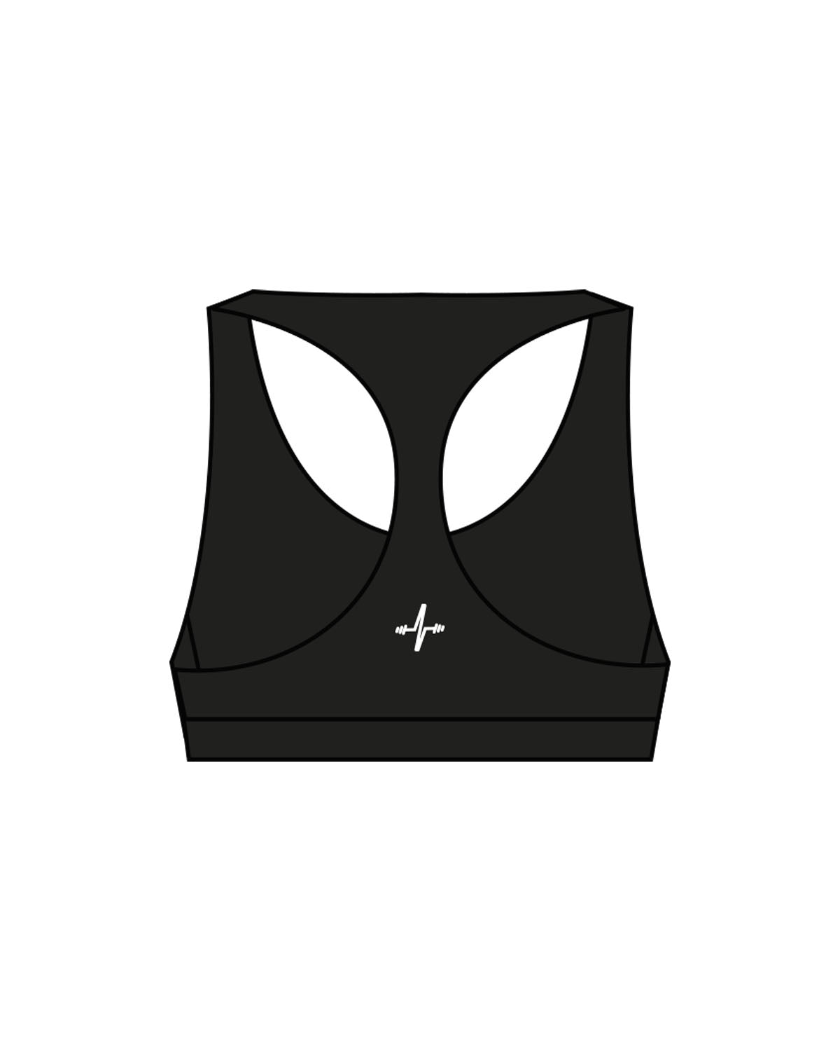 The Racer Bra - Black - Sweat Circuit - Back Waistline - White Printed