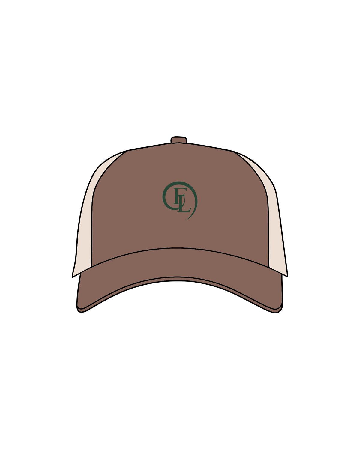The 5 Panel Trucker Hat - Brown / Khaki - Fase Lagree - Center Crown - Embroidered - Green