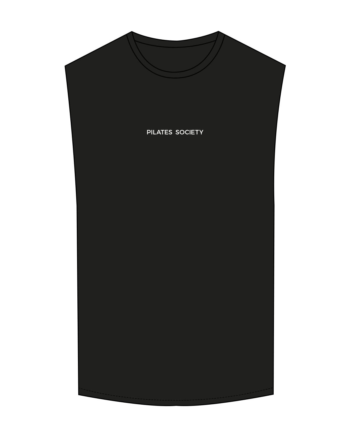 The Muscle Tank - Black - Pilates Society - Center Chest - White