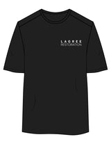The Mens Active Tee - Black - Lagree Restoration - Left Chest Stacked - Printed - White