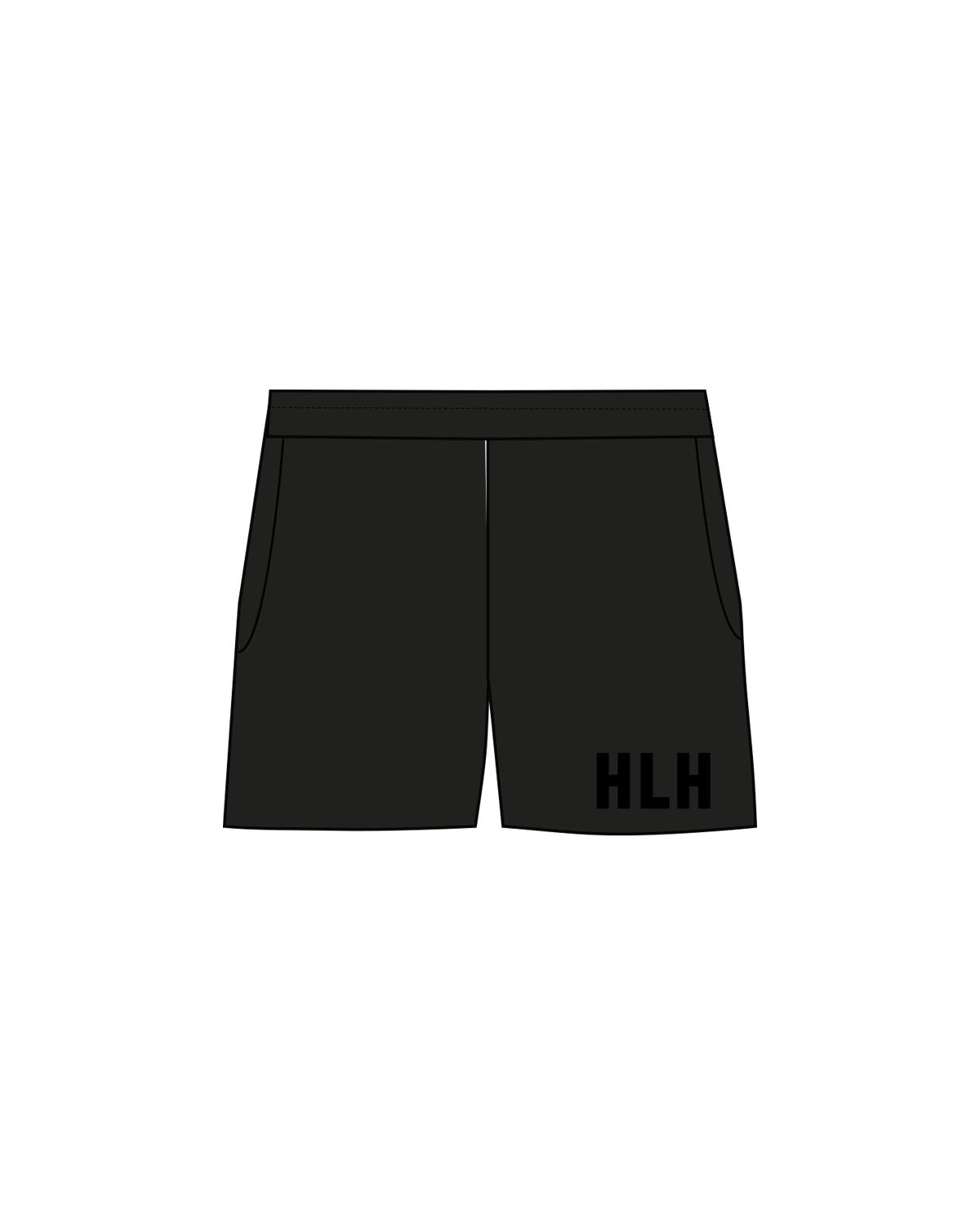 The Mens Sweat Shorts - Black - HiLo - Left Leg "HLH" - Printed - Tone on Tone