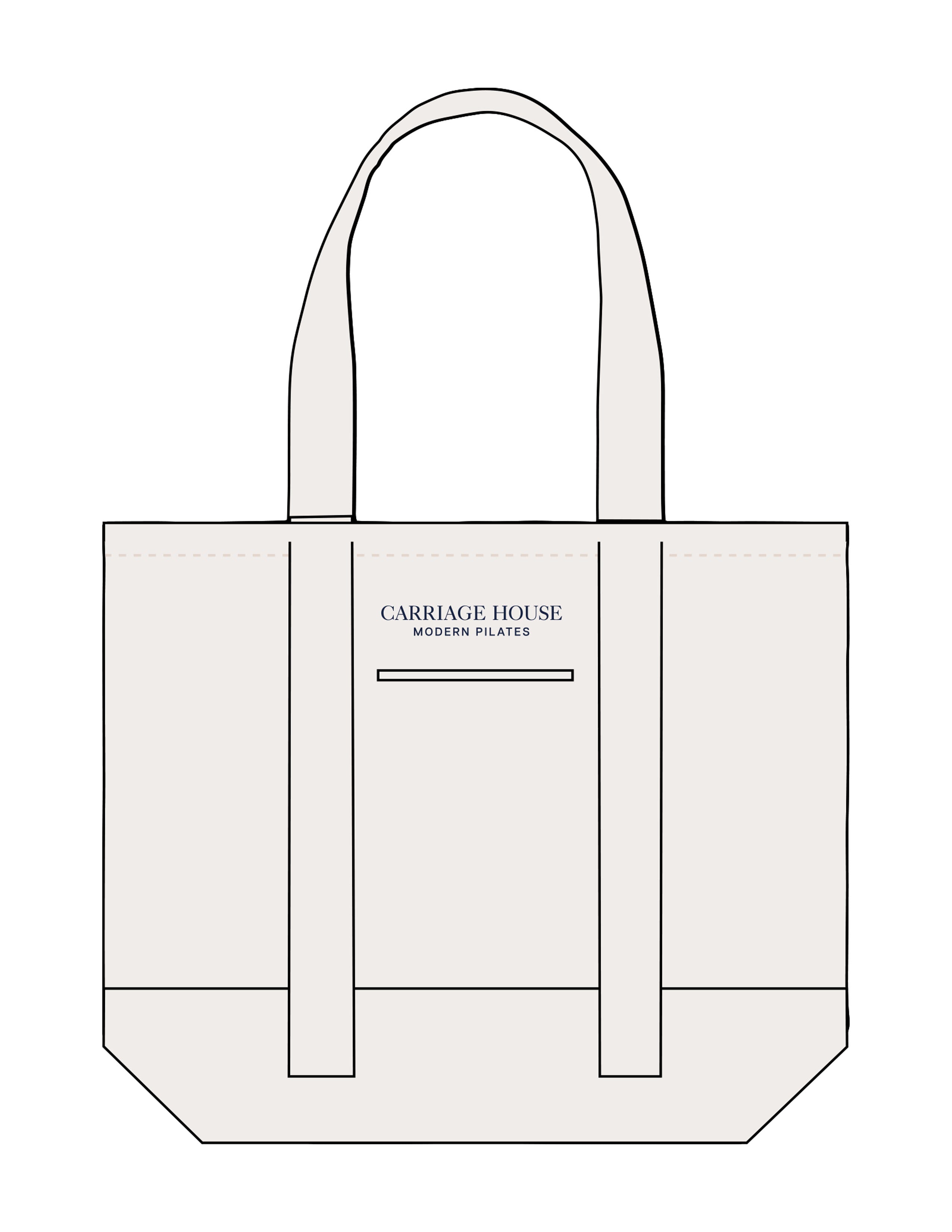 The Contrast Tote Bag - Natural / Natural - Carriage House - Upper Body Stacked - Embroidered - Navy