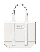 The Contrast Tote Bag - Natural / Natural - Carriage House - Upper Body Stacked - Embroidered - Navy