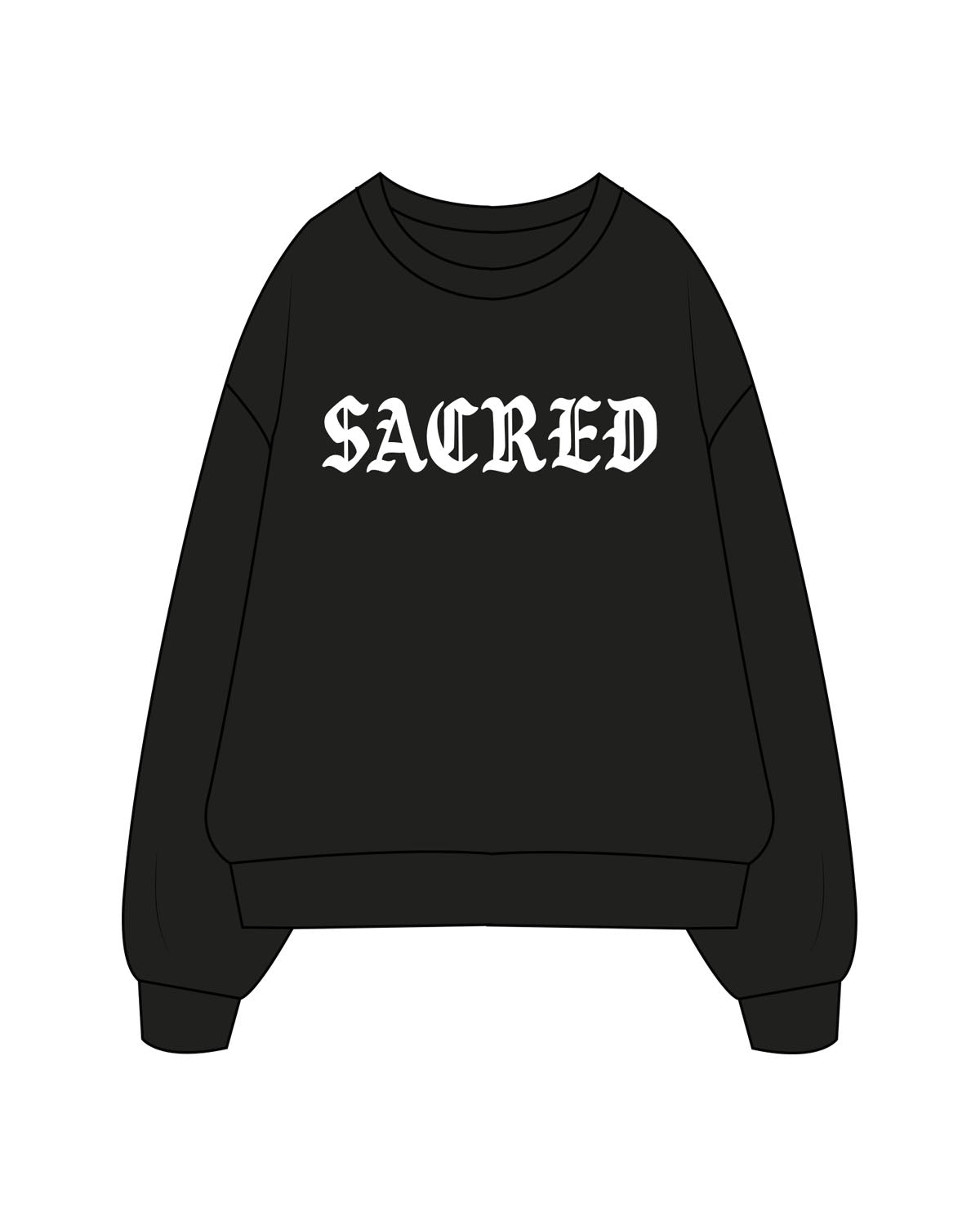 The Mens Crewneck - Black - Sacred Studios - Center Chest "SACRED" - Printed - White