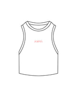 The Ribbed Crop Tank - White - Poppys Pilates - Center Chest " POPPYS " - Embroidered - Red
