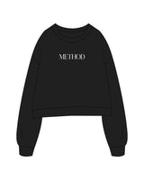 The Studio Crop - Black - Method Pilates - Center Chest - Embroidered - White