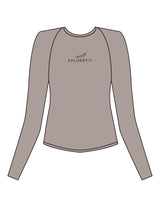 The Womens Sporty Long Sleeve - Grey - XPLOREFIT - Center Chest Stacked - Printed - Black