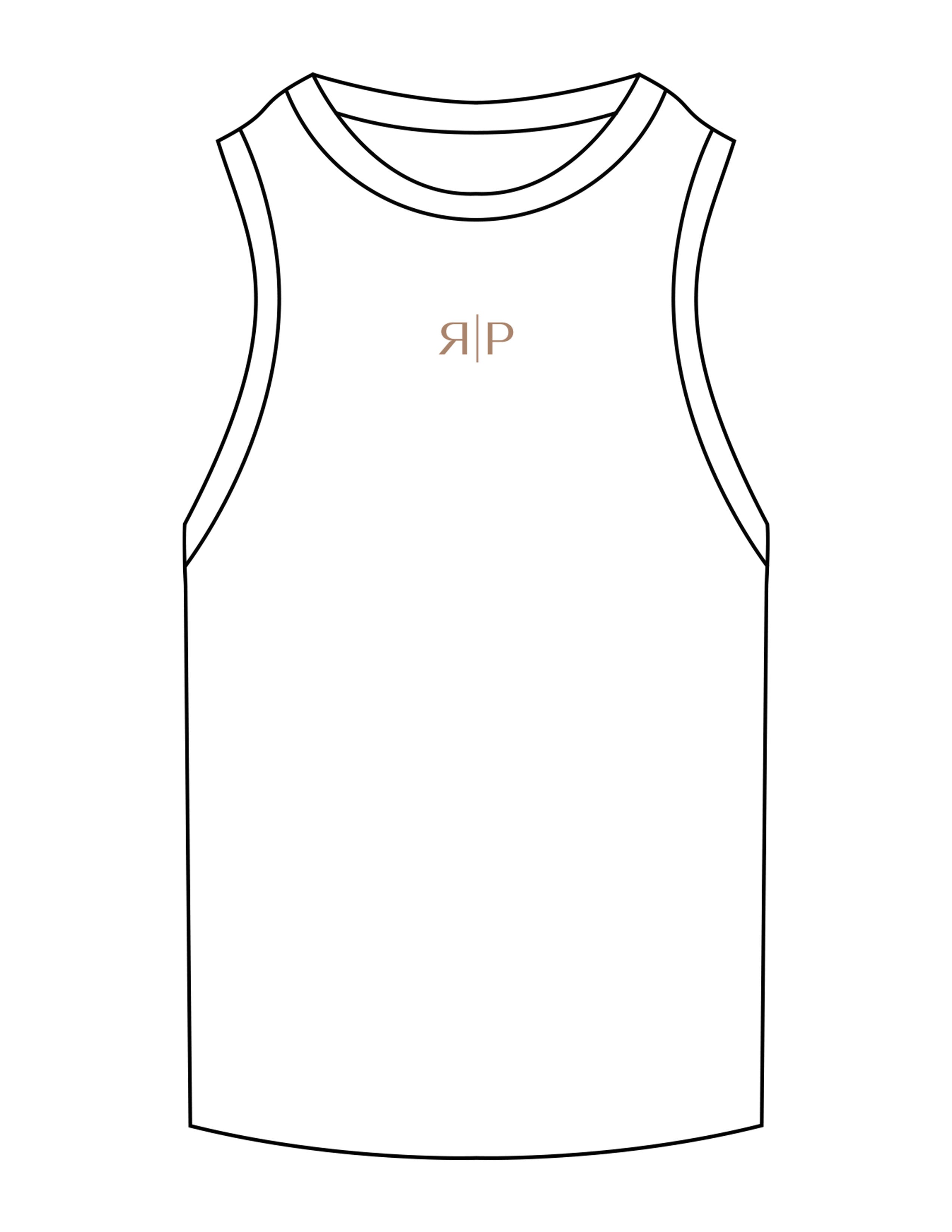 The Ribbed Full Length Tank - White - Renewed Pilates - Center Chest - Embroidered - Brown