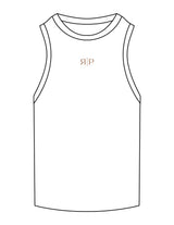 The Ribbed Full Length Tank - White - Renewed Pilates - Center Chest - Embroidered - Brown