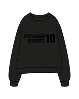 The Womens Crewneck - Black - Fitness Quest 10 - Center Chest Stacked & Back Neckline - Tone on Tone