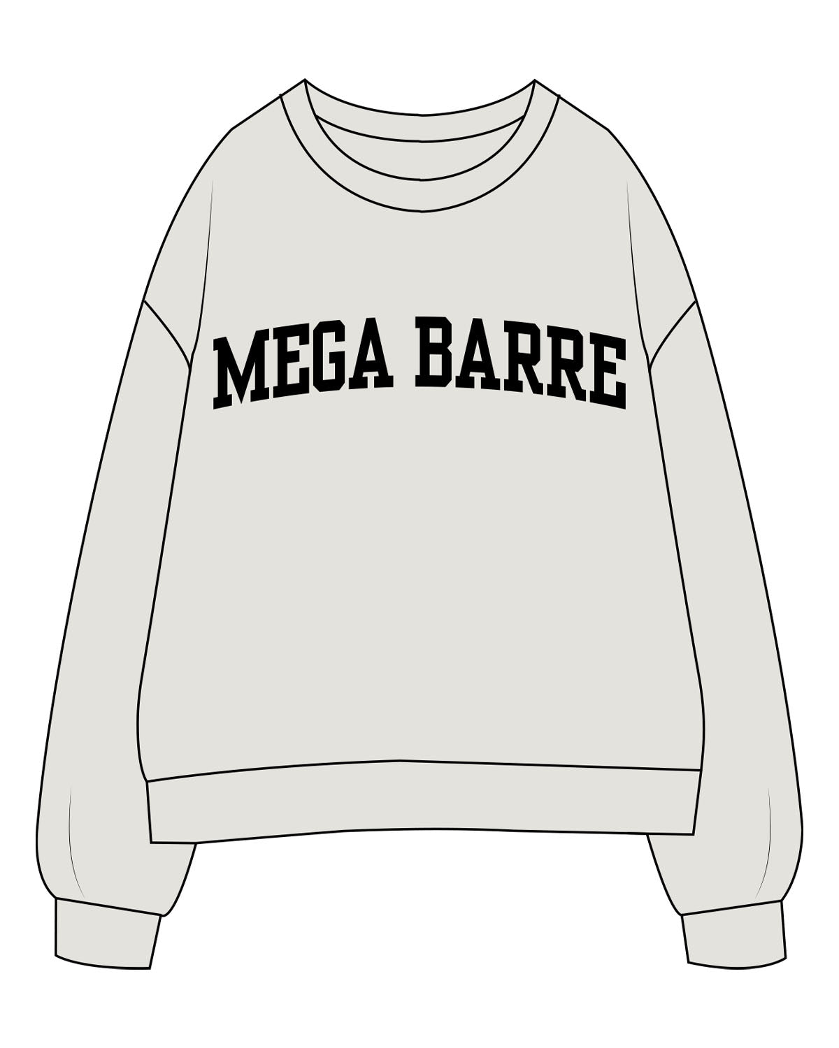The Womens Crewneck - Washed Bone - Megabarre - Center Chest - Printed - Black