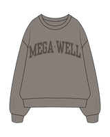 The Womens Crewneck - Washed Gray - Mega Well - Center Chest Arc - Printed - Tone on Tone