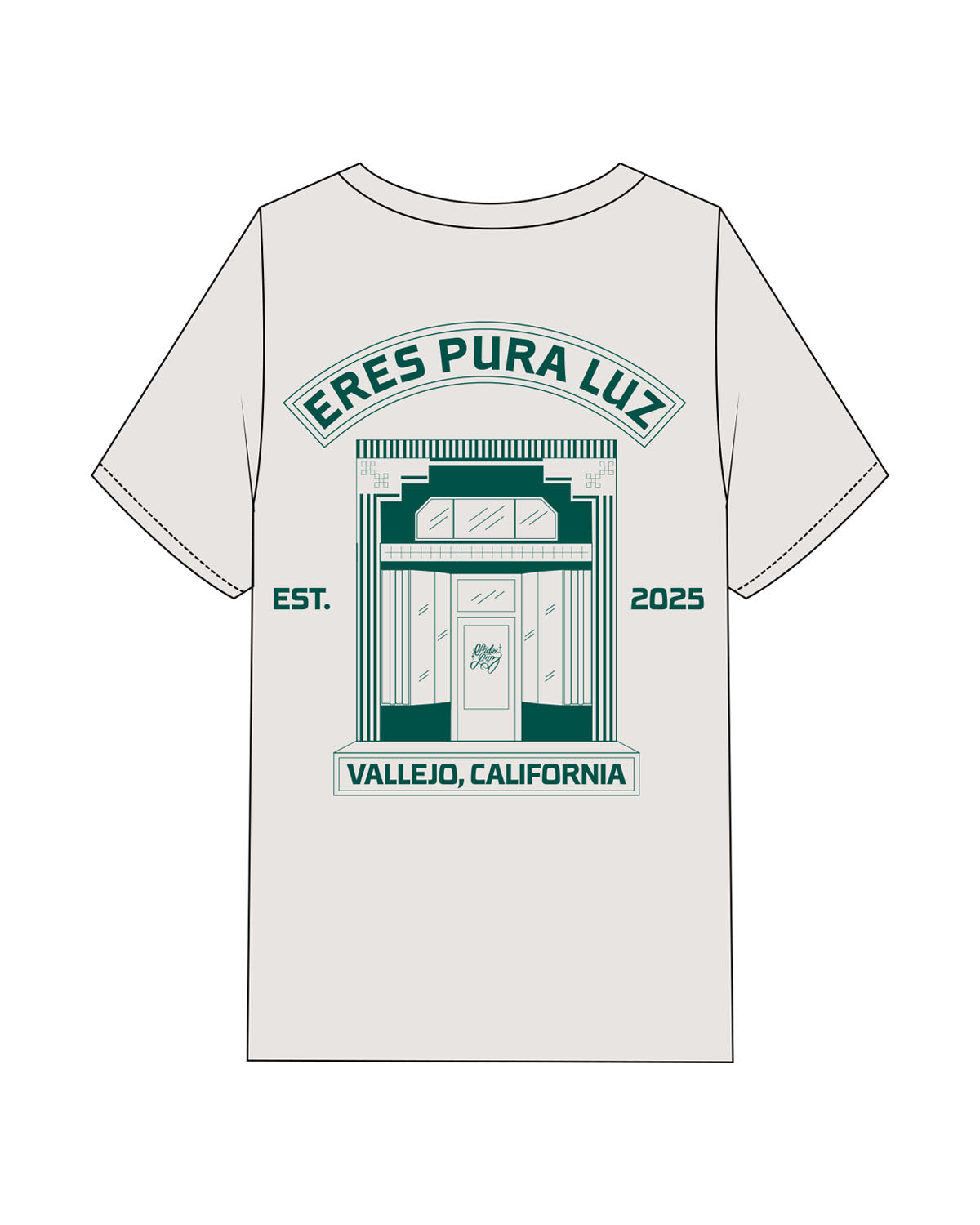 The Mens Heavyweight Tee - Washed Bone - Studio Luz - Left Chest & Center Back Stacked Logo - Printed - Teal