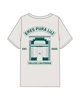 The Mens Heavyweight Tee - Washed Bone - Studio Luz - Left Chest & Center Back Stacked Logo - Printed - Teal