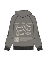 The Womens Hoodie - Washed Gray - Mega Fit House - Left Chest & Back Stacked "SWEAT"   - Printed - Off White