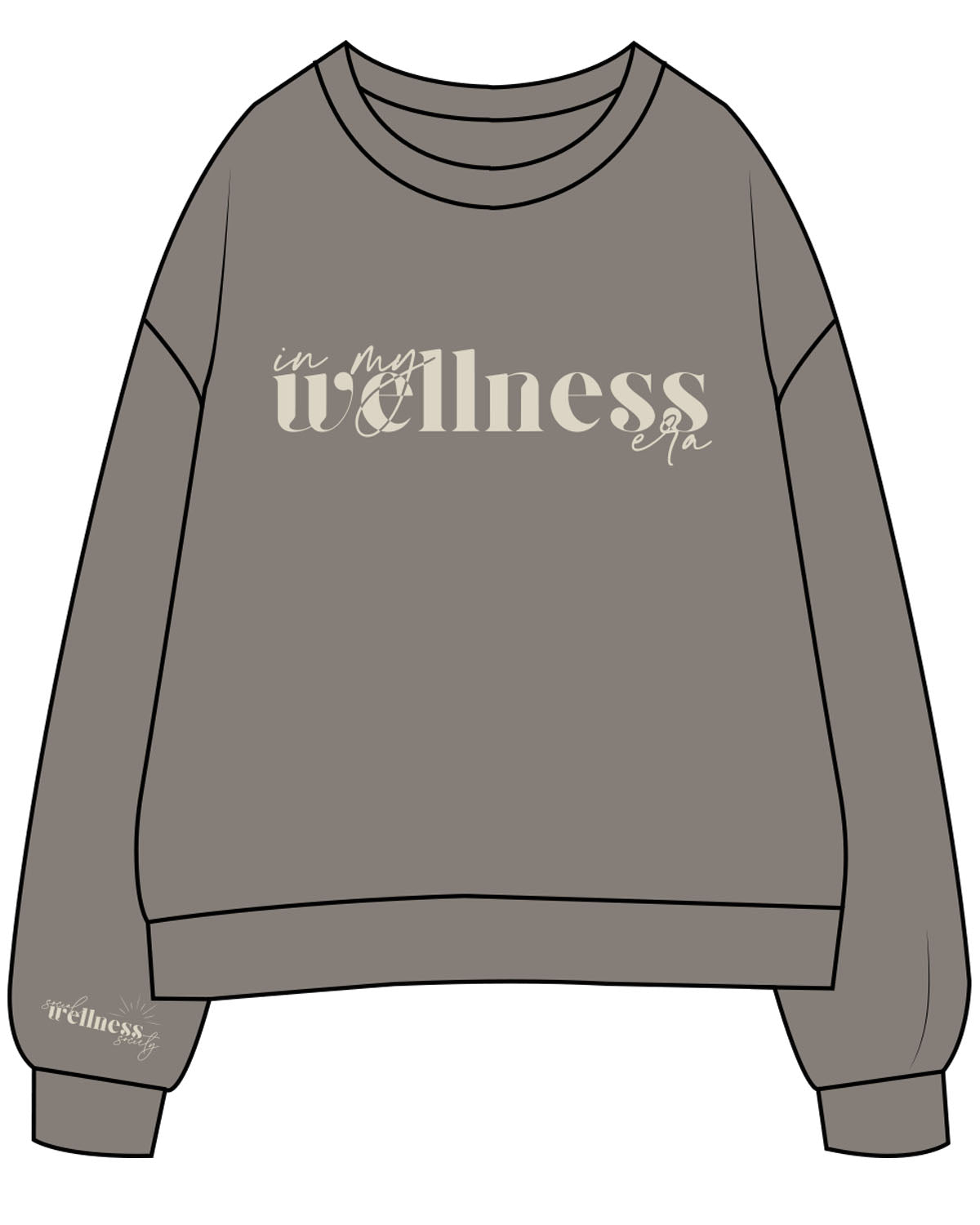 The Womens Crewneck - Washed Gray - SWS - Center Chest & Right Sleeve - Printed - Off White