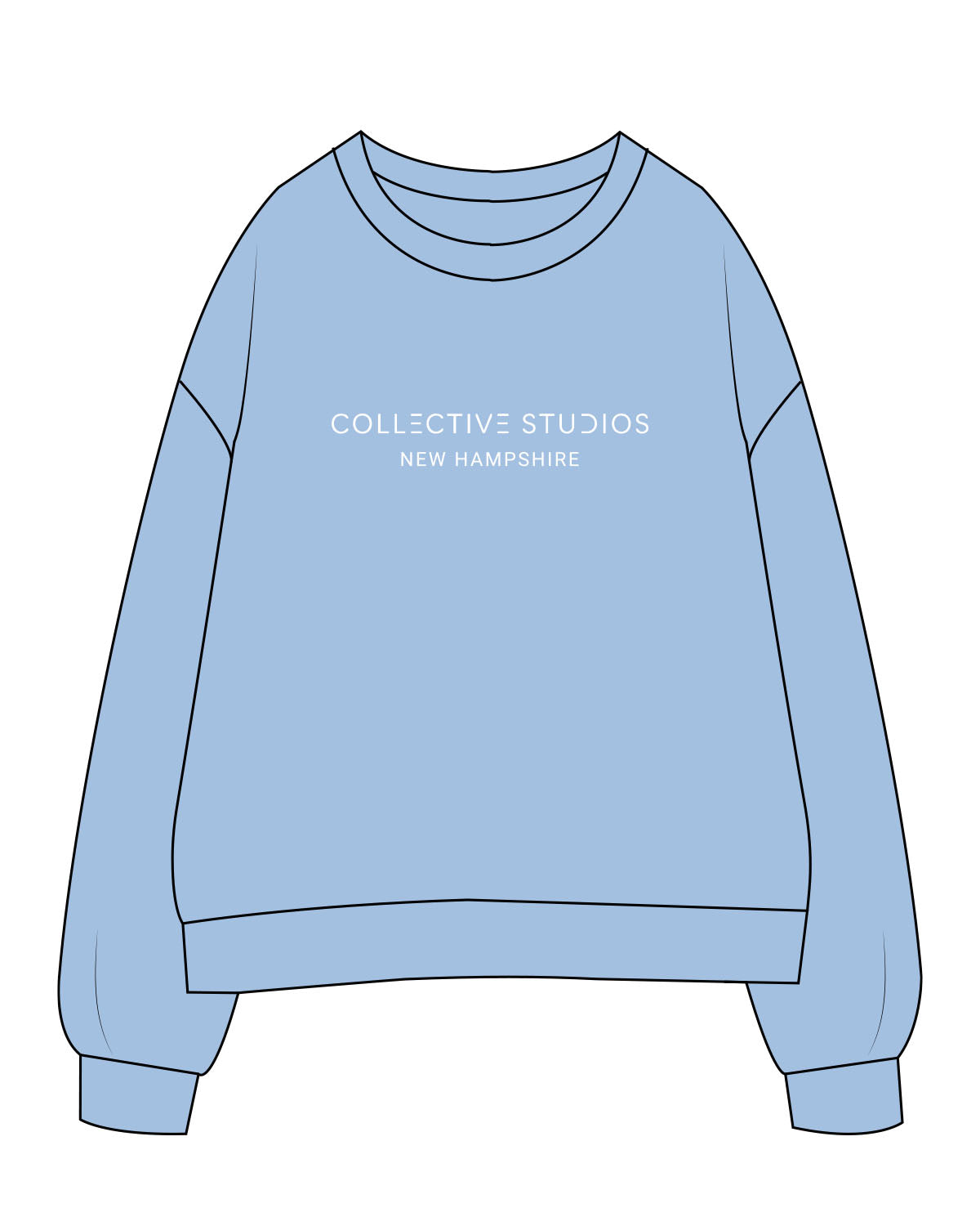 The Midweight Unisex Crewneck - Washed Light Blue - Collective Studios - Center Chest Stacked - White