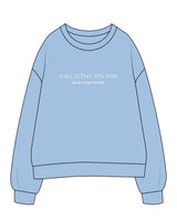 The Midweight Unisex Crewneck - Washed Light Blue - Collective Studios - Center Chest Stacked - White