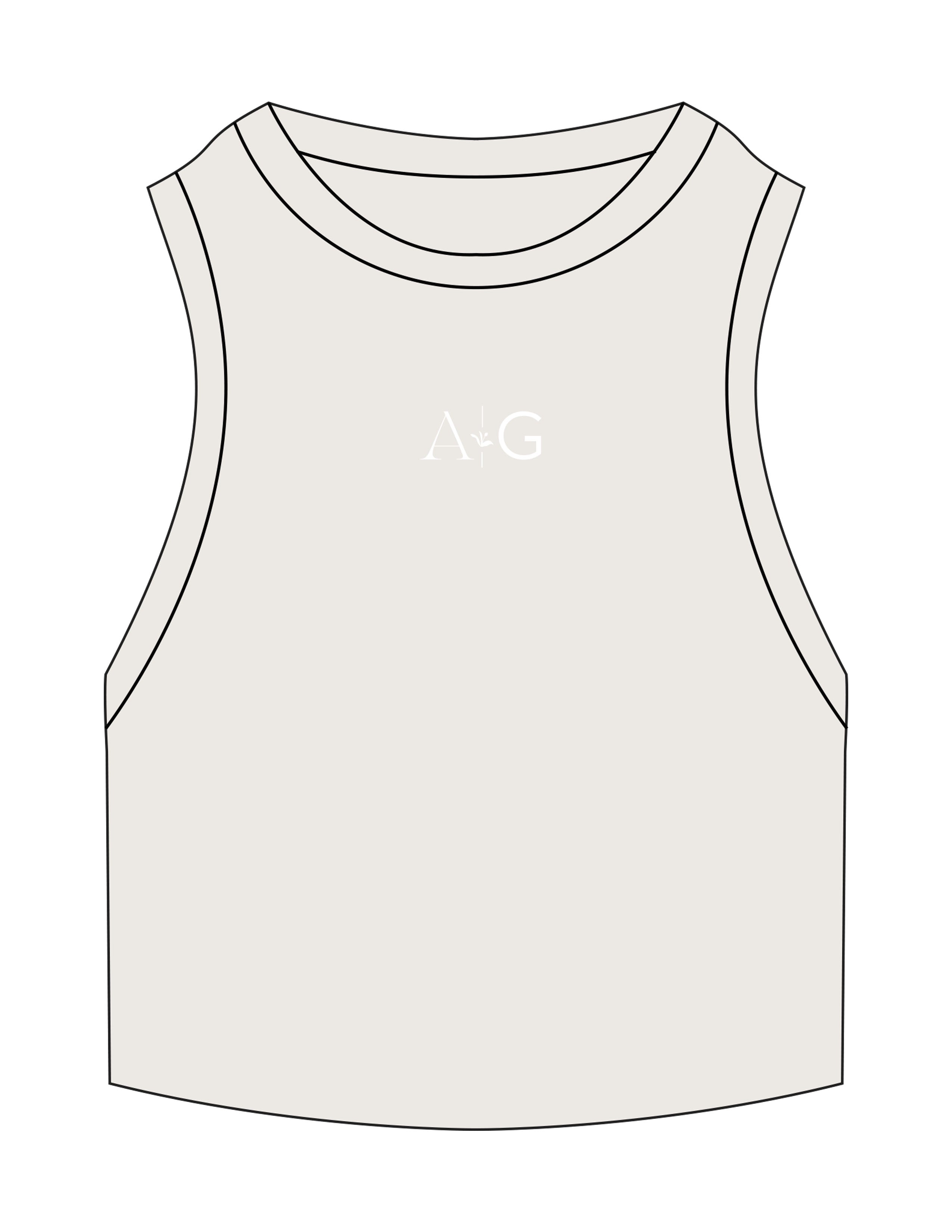 The Ribbed Crop Tank - Bone - Aura Gardens - Center Chest "A|G" - Embroidered - White