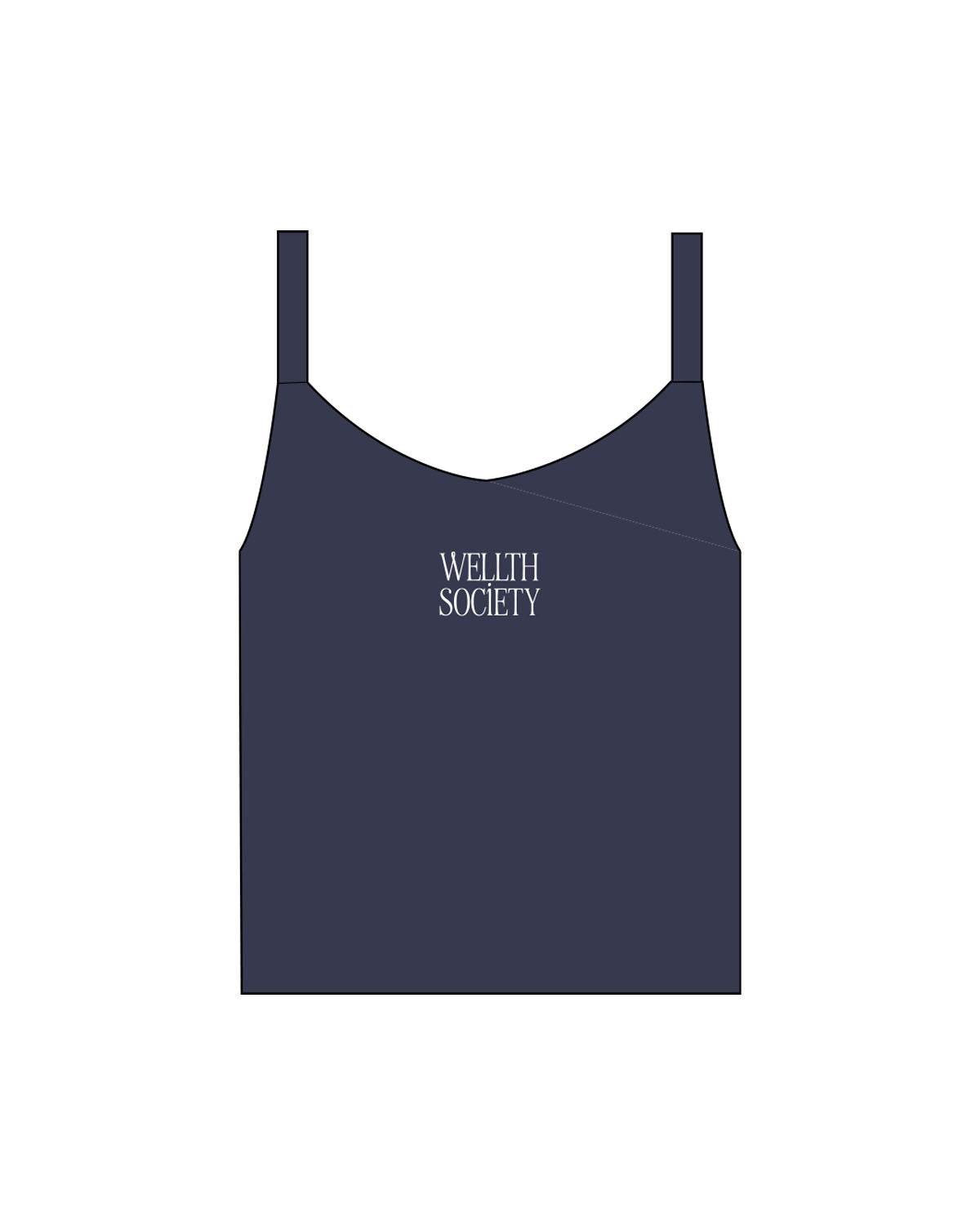 The Micro Rib Strappy Crop Tank - Navy - Wellth Society - Center Chest Stacked - Printed - White