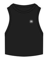 The Ribbed Crop Tank - Black - Body Balance - Left Chest Round - Embroidered - White