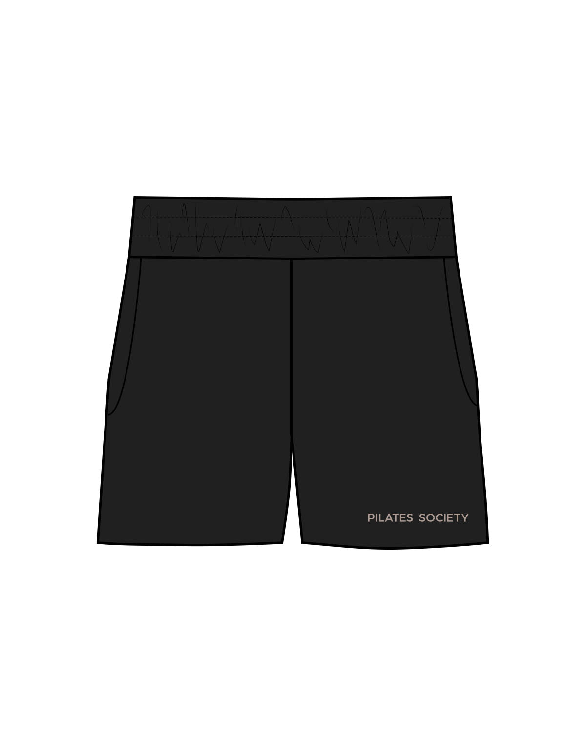 The Womens Sweat Shorts - Black - Pilates Society - Left Leg - Embroidered Black