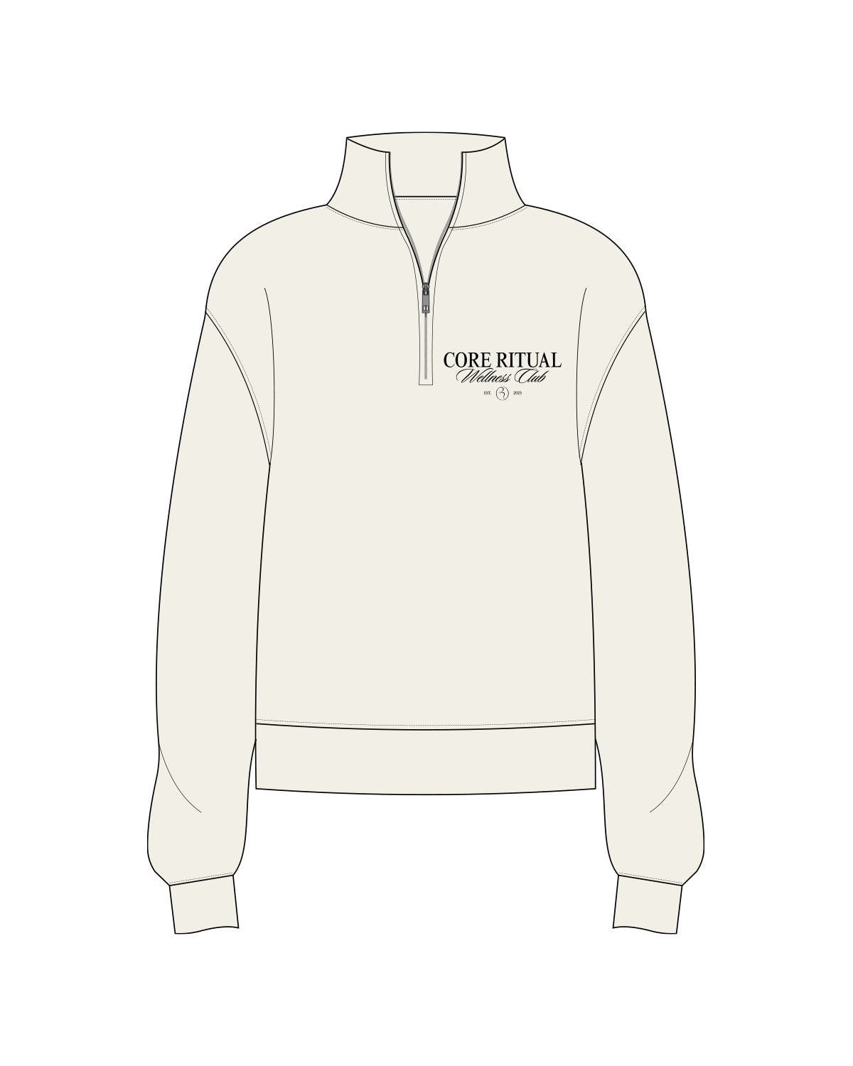 The Womens 1/4 Zip - Off White - Core Ritual - Left Chest Stacked & Back Neckline - Embroidered - Black
