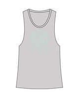 The Womens Full Length Tank - Light Gray - Core Evolution - Center Chest Stacked - Teal