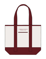 The Contrast Tote Bag - Natural / Maroon - Carriage House - Upper Body Stacked - Embroidered - Maroon