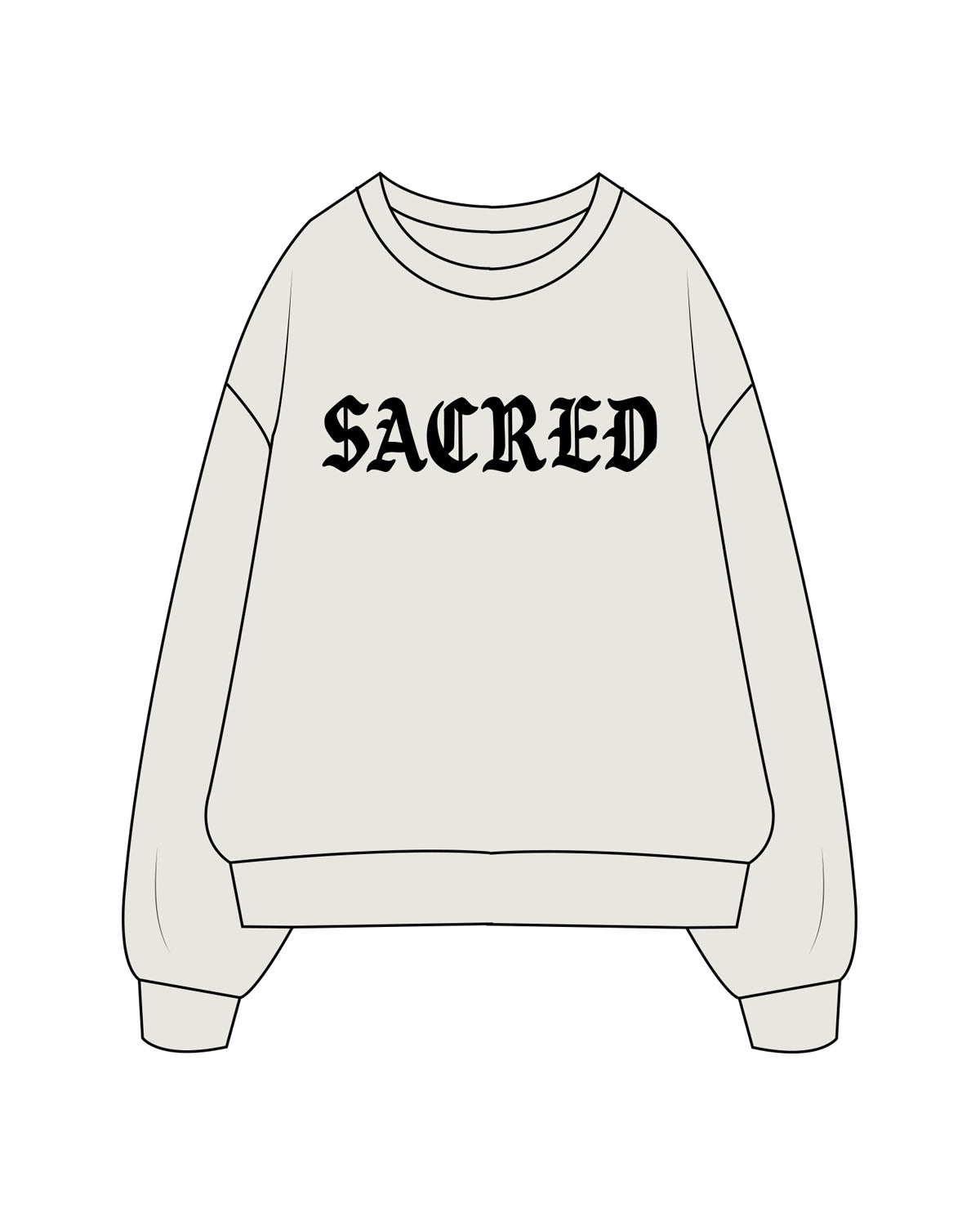 The Mens Crewneck - Washed Bone - Sacred Studios - Center Chest "SACRED" - Printed - Black