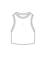 The Ribbed Crop Tank - White - Poppys Pilates - Center Chest " ICON " - Embroidered - Pink