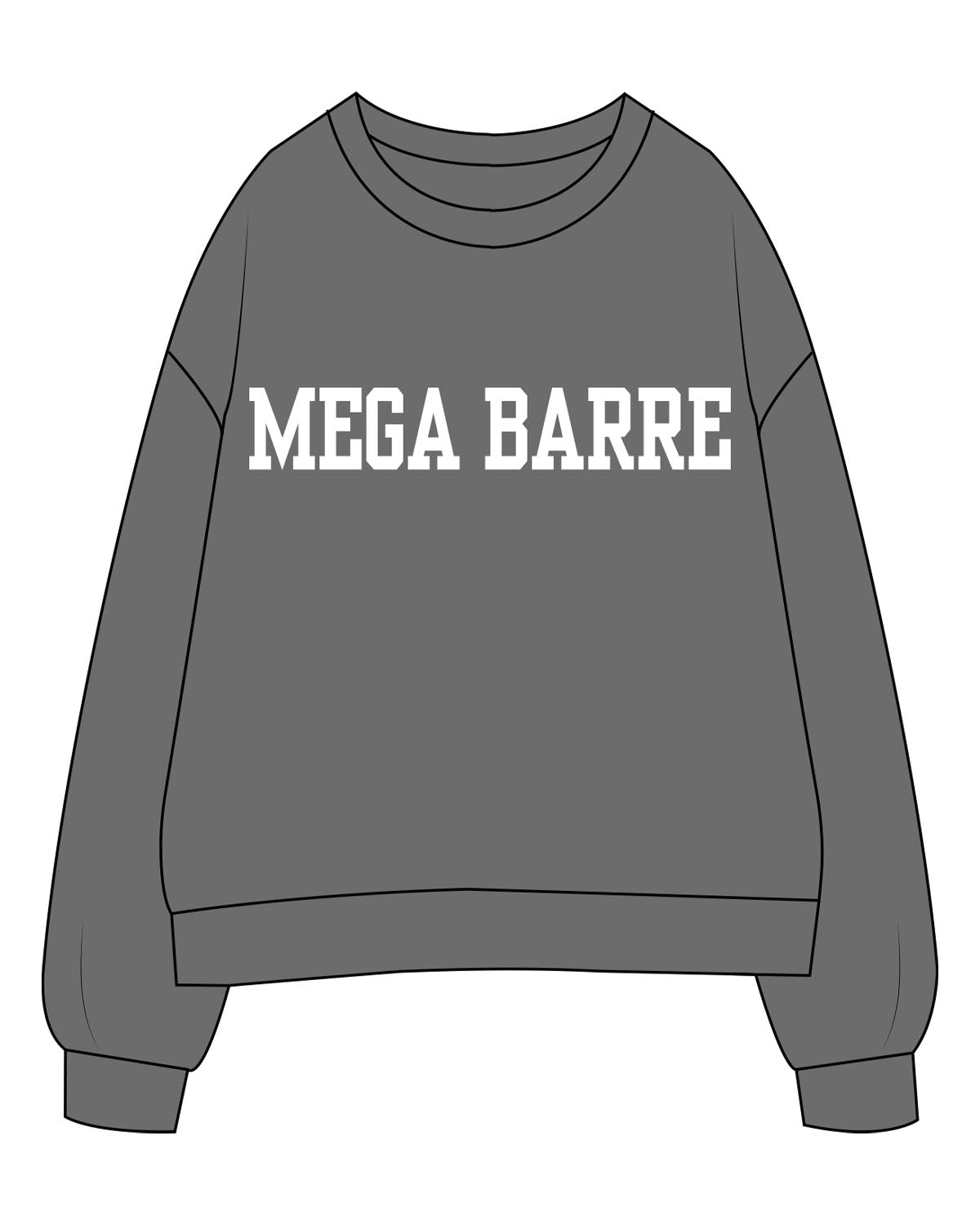 The Womens Crewneck - Shadow - Megabarre - Center Chest - Printed - White