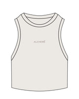 The Ribbed Crop Tank - Bone - ALCHEME - Center Chest - Embroidered - Tone on Tone