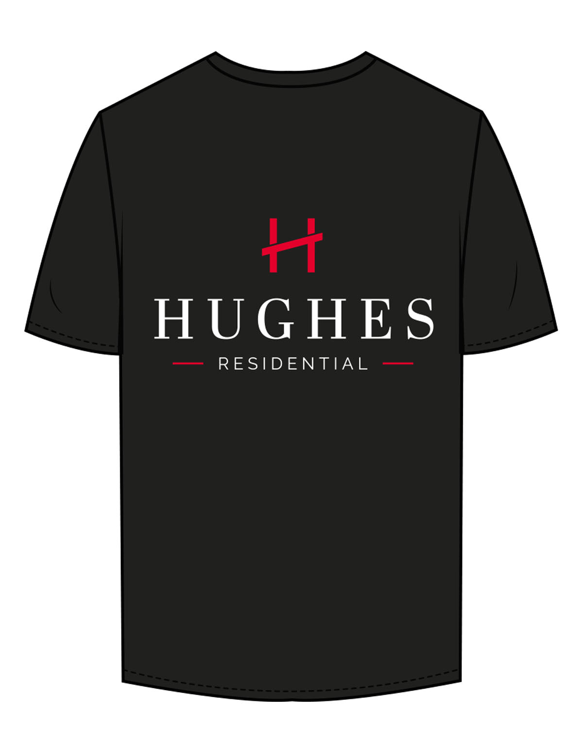 The Mens Tee - Black - Hughes Residential - Left Chest & Center Back Stacked - Full Color Printed