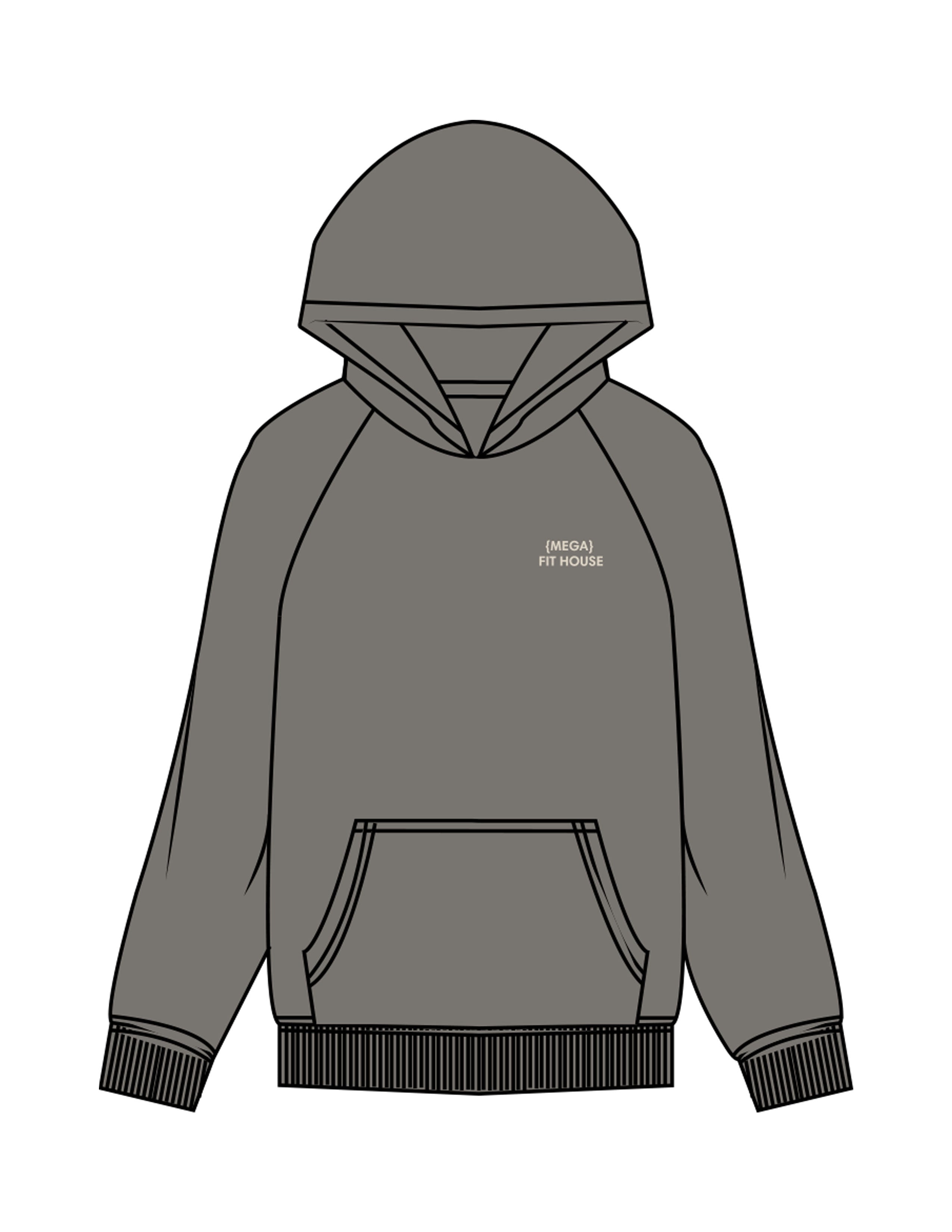 The Womens Hoodie - Washed Gray - Mega Fit House - Left Chest & Back Stacked "SWEAT"   - Printed - Off White