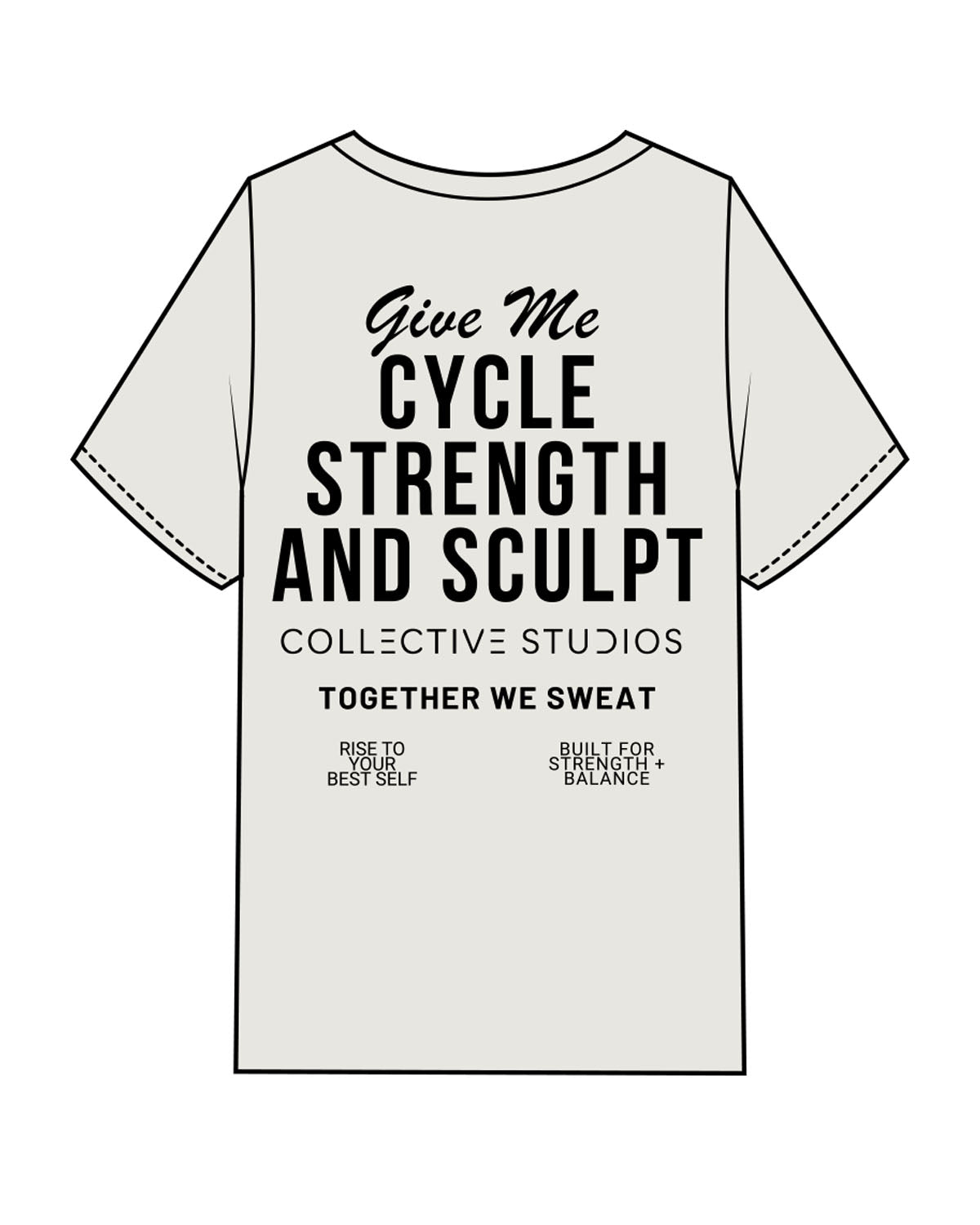 The Mens Heavyweight Tee - Washed Bone - Collective Studios - Right Chest Stacked - Full Back - Cycle - Black