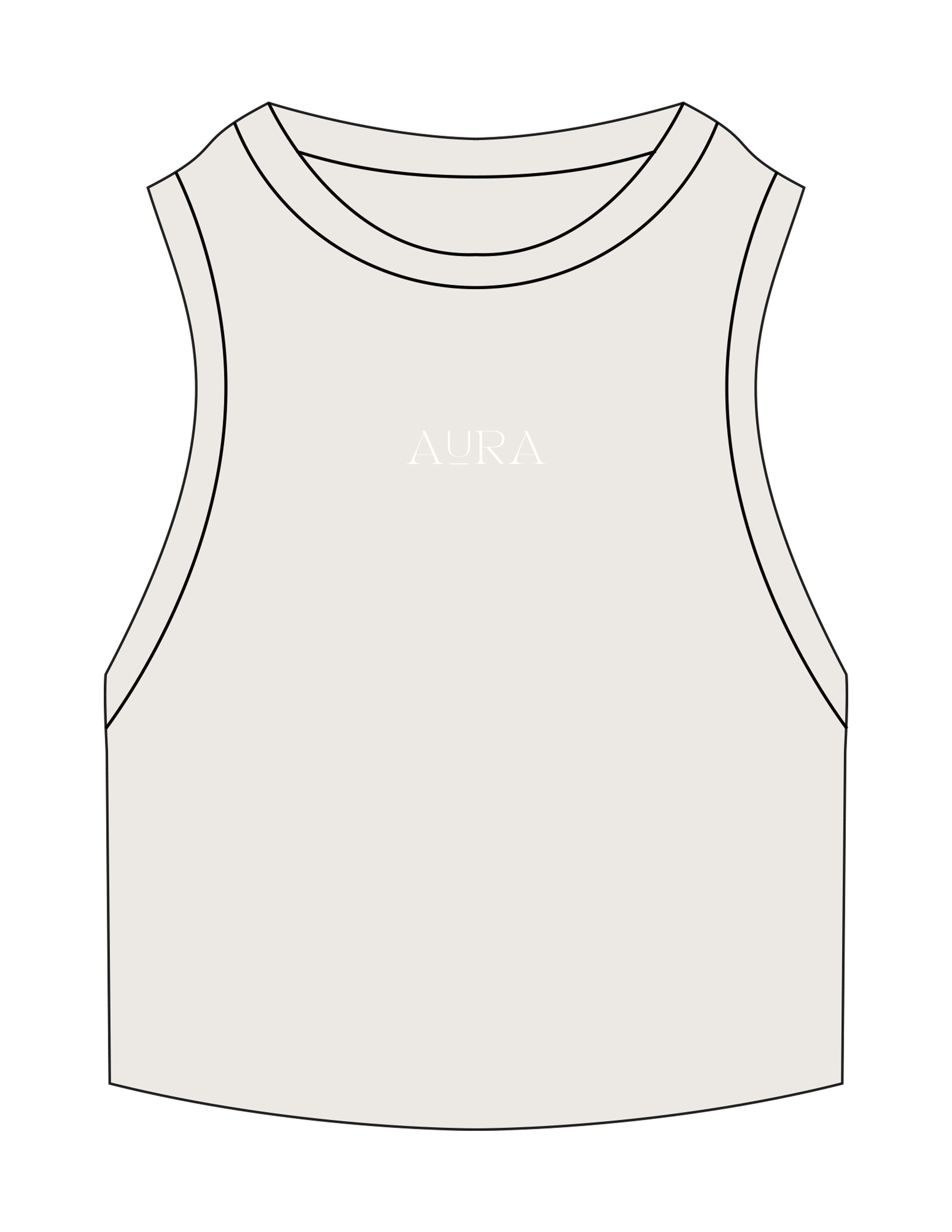 The Ribbed Crop Tank - Bone - Aura Gardens - Center Chest "AURA" - Embroidered - White