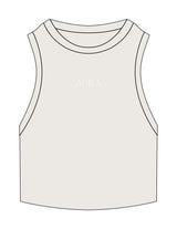 The Ribbed Crop Tank - Bone - Aura Gardens - Center Chest "AURA" - Embroidered - White