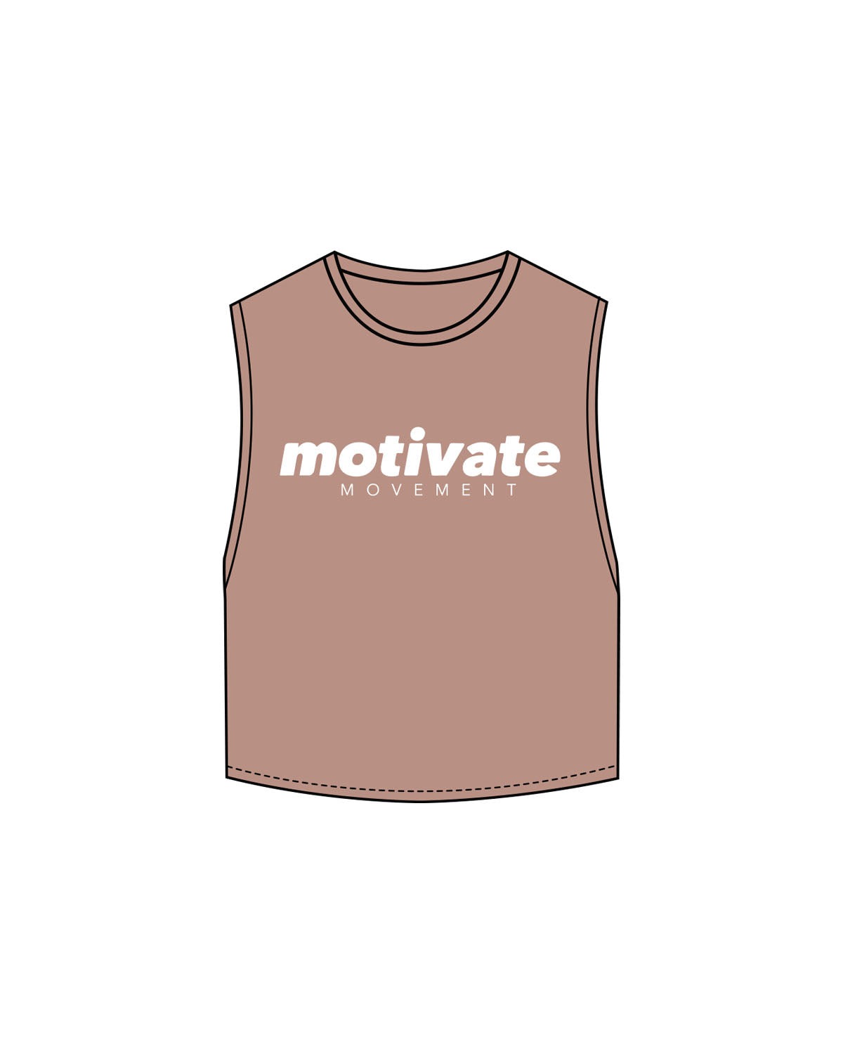 The Crop Muscle Tank - Clay - Motivate Movement - Center Chest Stacked & Back Neckline - Printed - White