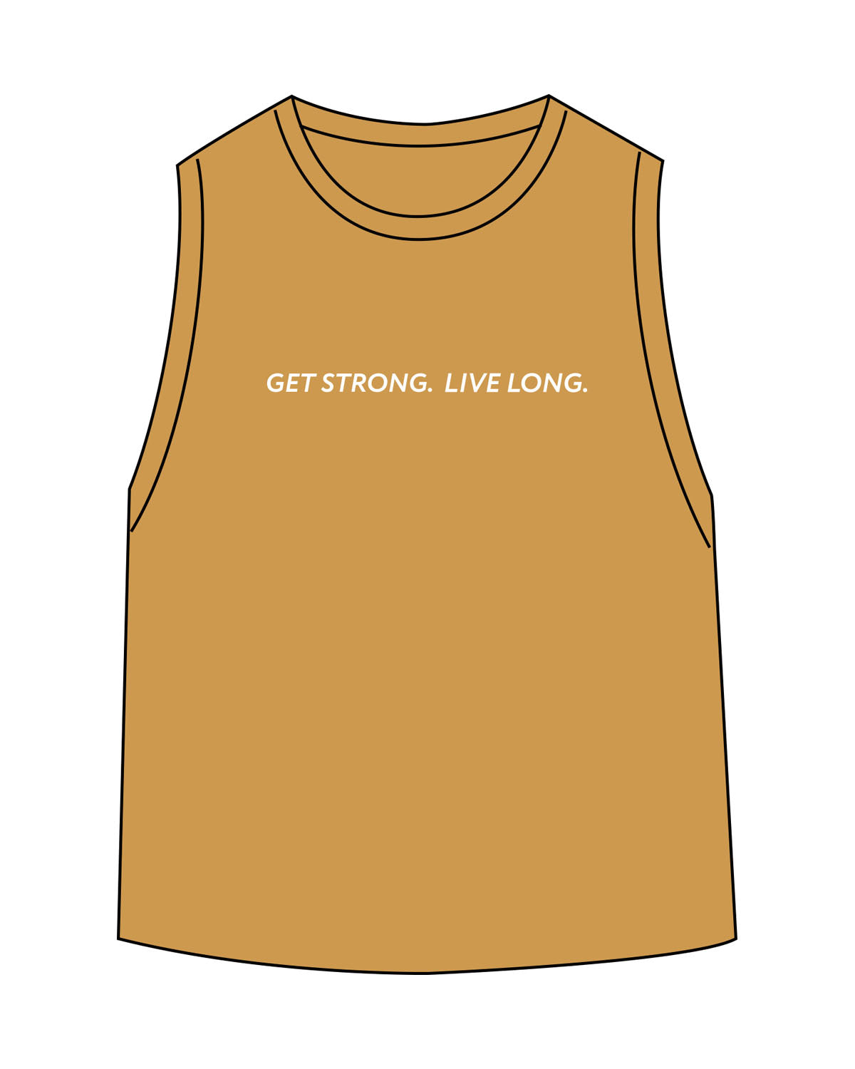 The Daily Crop Tank - Antique Gold - Sweat Circuit - Center Chest - Back Neckline - Printed - Full Color