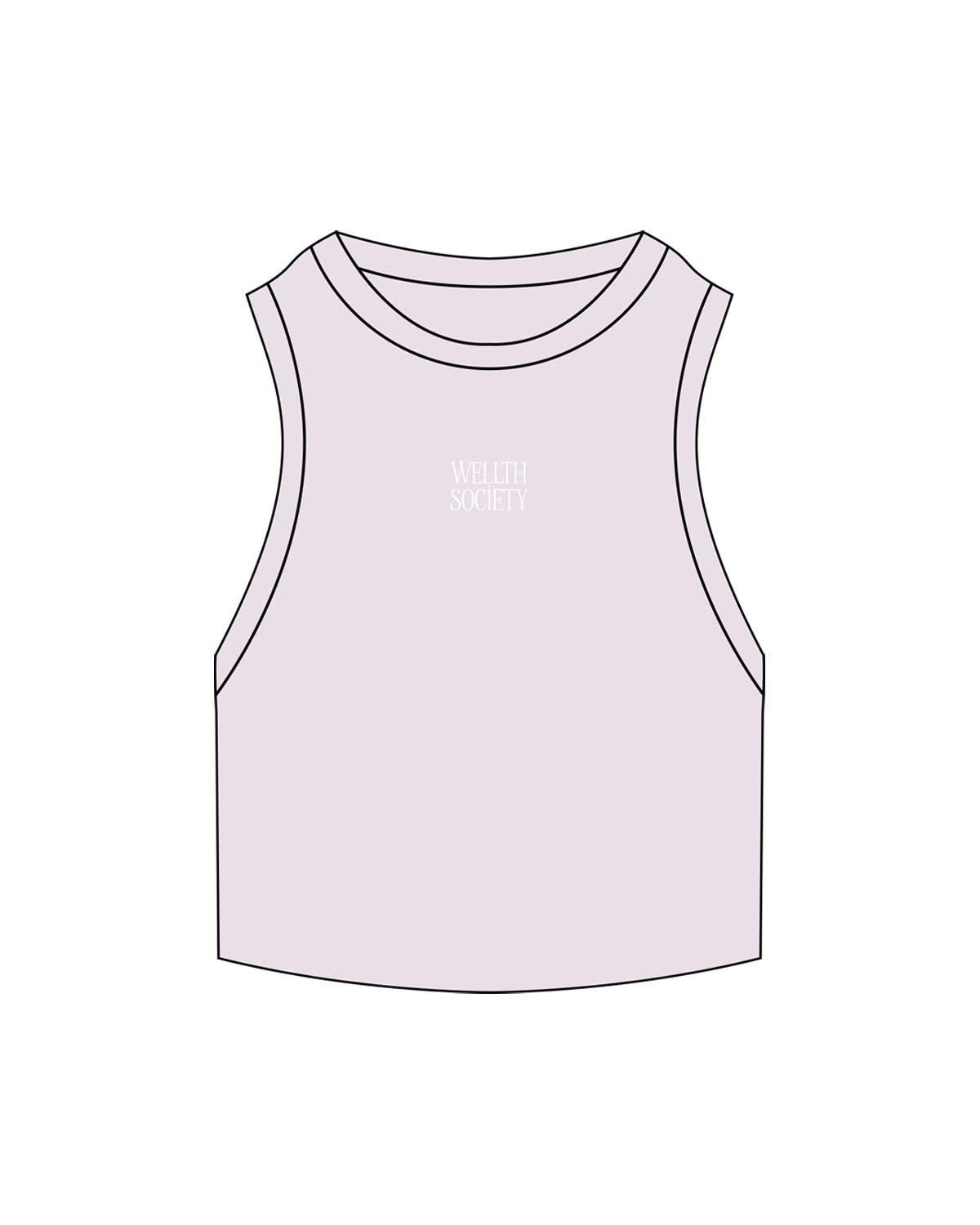The Ribbed Crop Tank - Orchid - Wellth Society - Center Chest Stacked - EMB - White