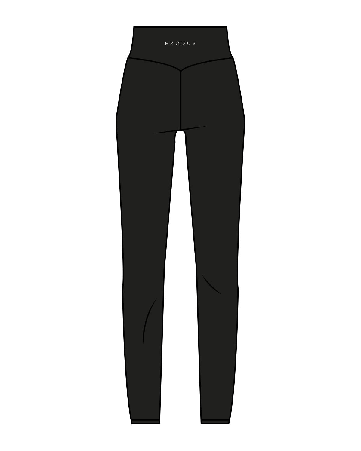 The Basic Legging - Black - Exodus Fitness - Back Waistline - Printed - White