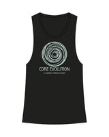The Womens Full Length Tank - Black - Core Evolution - Center Chest - Teal