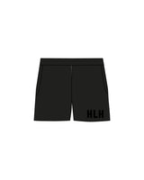 The Womens Sweat Shorts - Black - HiLo - Left Leg "HLH" - Printed - Tone on Tone