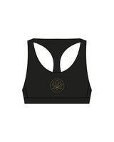 The Racer Bra - Black - Sacred Studios - Center Chest Round - Printed - Gold