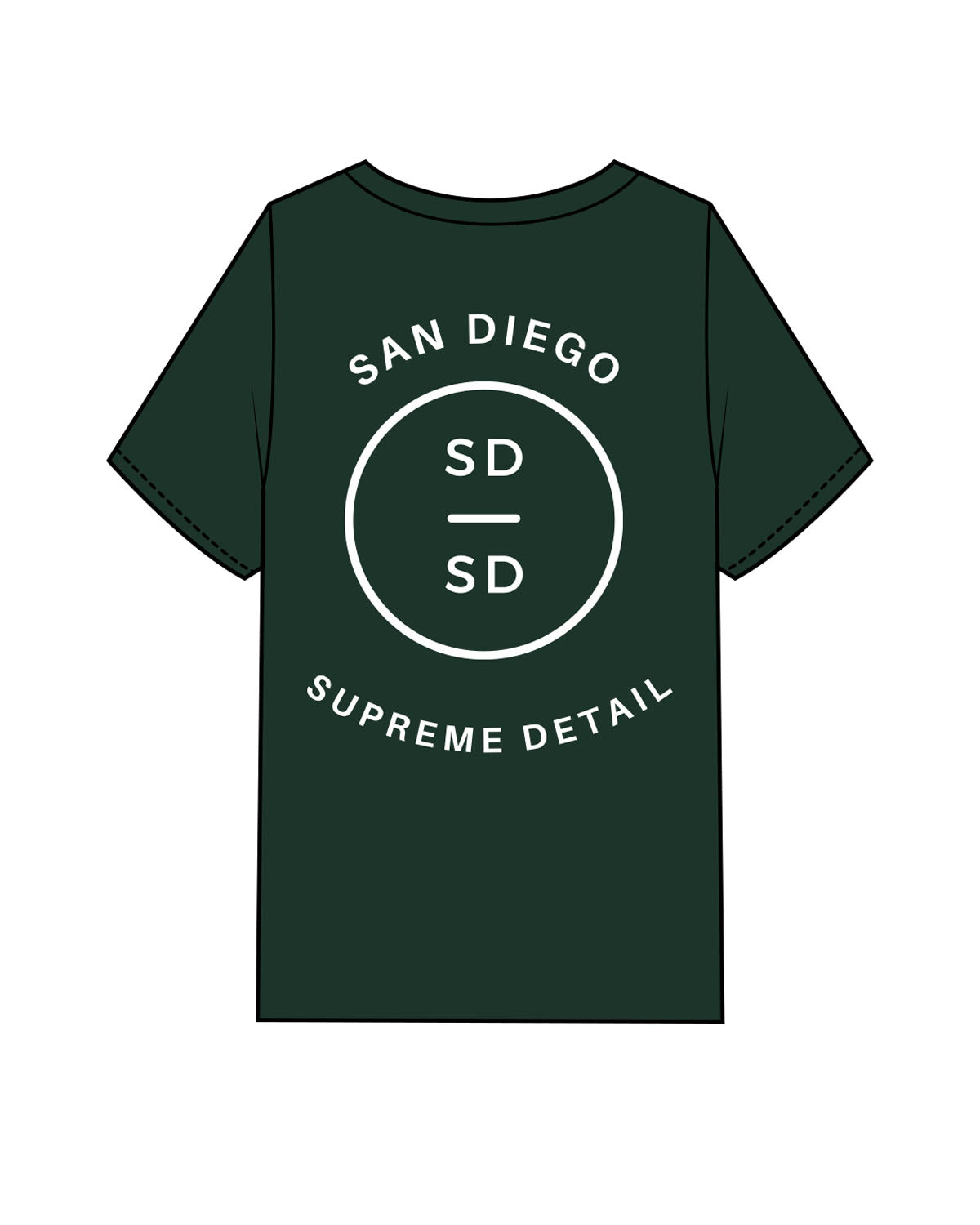 The Mens Heavyweight Tee - Pine Green - San Diego - Left Chest & Back Center Stacked - White