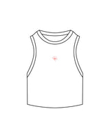 The Ribbed Crop Tank - White - Poppys Pilates - Center Chest " ICON " - Embroidered - Red