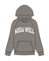 The Mens Hoodie - Washed Gray - Mega Well - Center Arc - Printed - White